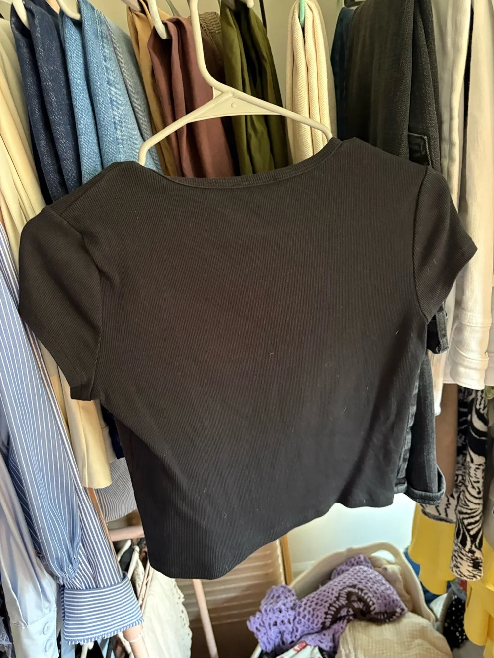 Reformation Black Ribbed Short-Sleeve Crop Top